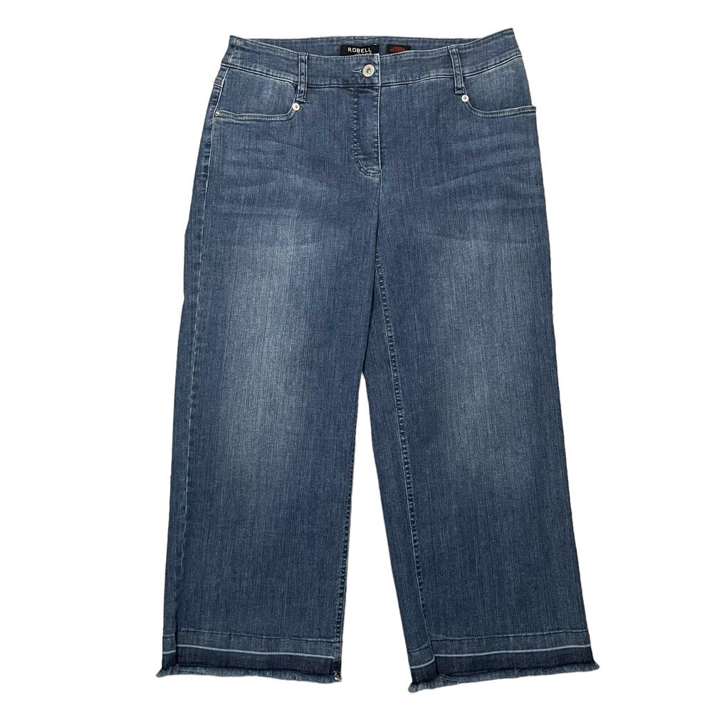NEW Robell Culotte Cropped Trouser Jeans Raw Hem 64 Blue Size EU 38 / US 8